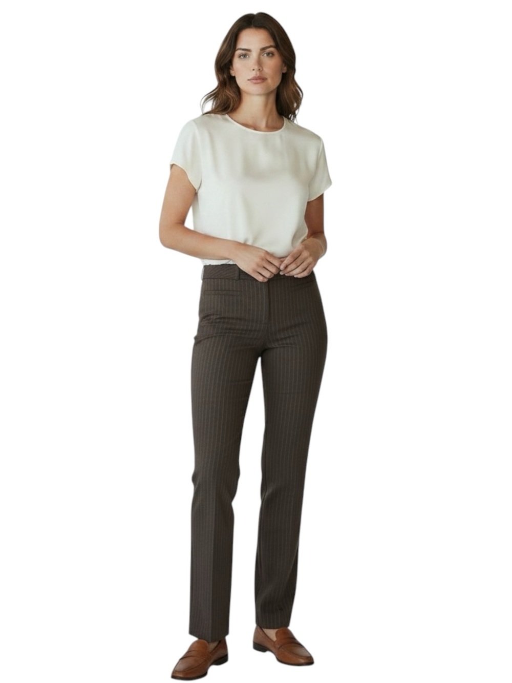 LOFT NWT Marissa Pinstripe Trousers/Dress Pants in Brown/Gold Size 8 -- NWT FLAW - Picture 3 of 16